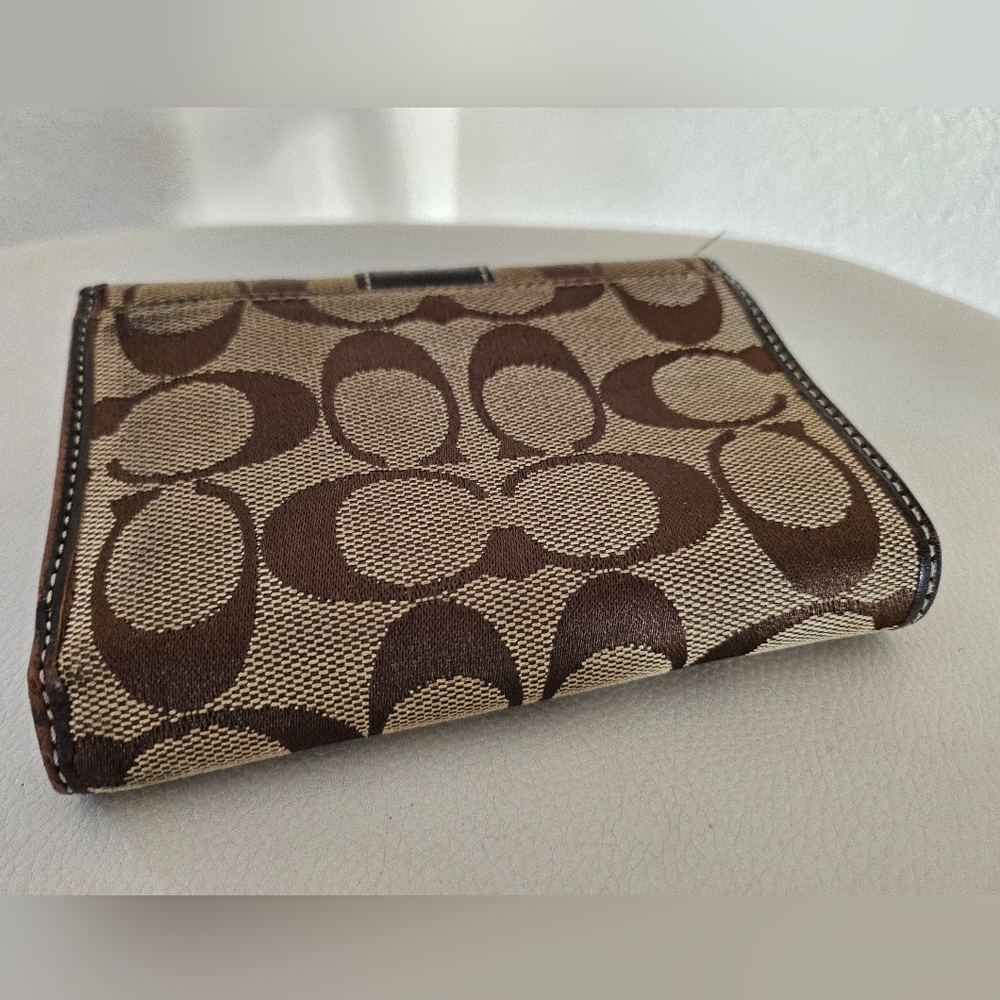 Vintage Coach Signature Canvas Leather Trim Trifold Brown Monogram Wallet - Picture 11 of 12